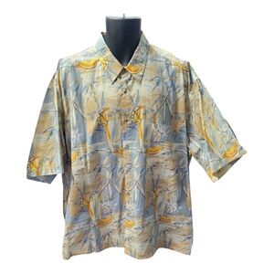 Vintage Blue Pierre Cardin 100% Cotton Hawaiian Shirt Made Korea |Size 2 X-Large